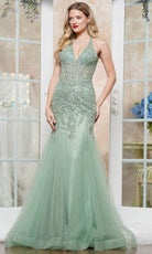 Colors Dress 3590 - Halter Neck Beaded Applique Prom Gown