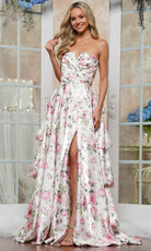 Colors Dress 3608 - Floral Printed V-Neck Prom Gown - back view