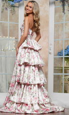 Colors Dress 3608 - Floral Printed V-Neck Prom Gown - detail view
