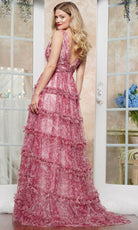 Colors Dress 3618 - Tiered Skirt Printed V-Neck Prom Gown - view 4