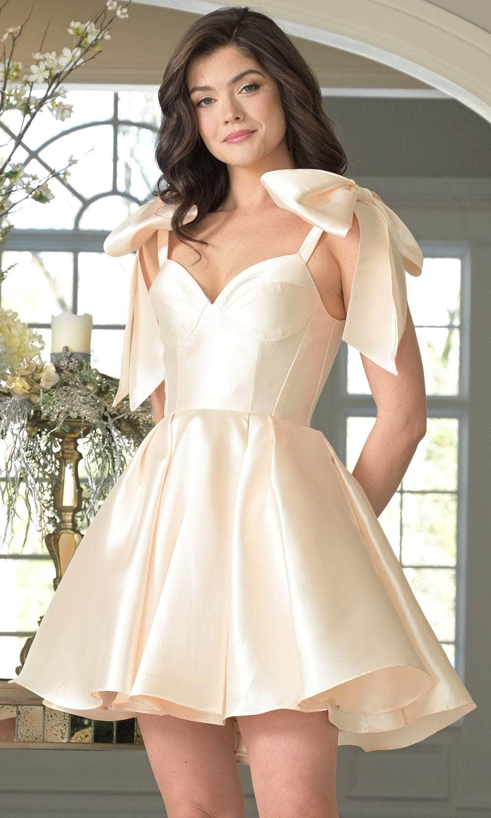 Colors Dress 3640 - Sweetheart Mini Dress with Shoulder Bows - Silhouette Dresses
