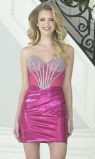 Colors Dress 3644 - Strapless Beaded Metallic Mini Dress - Silhouette Dresses