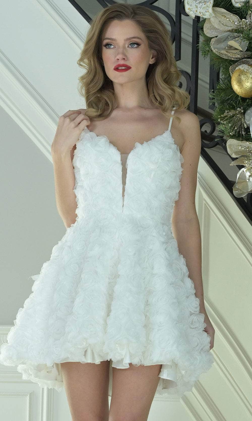Colors Dress 3672 - Plunging Floral Applique Mini Dress - back view