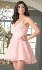 Colors Dress 3672 - Plunging Floral Applique Mini Dress - view 4