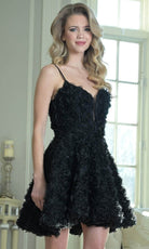 Colors Dress 3672 - Plunging Floral Applique Mini Dress - Silhouette Dresses