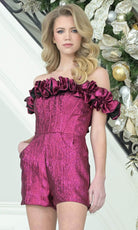 Colors Dress 3675 - Off Shoulder Ruffle Romper with Pockets - view 4