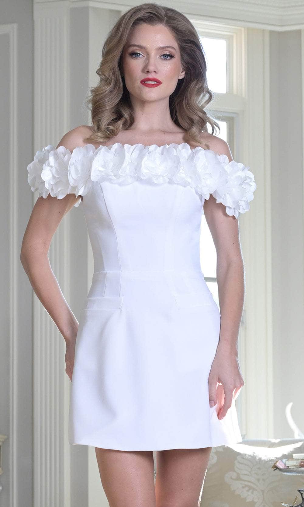 Colors Dress 3679 - Off-Shoulder Dress with Floral Detail - back view