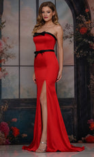 Colors Dress 3712 - Straight Neckline Satin Gown with Bows