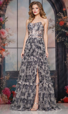 Colors Dress 3810 - Floral Tiered A-Line Evening Gown