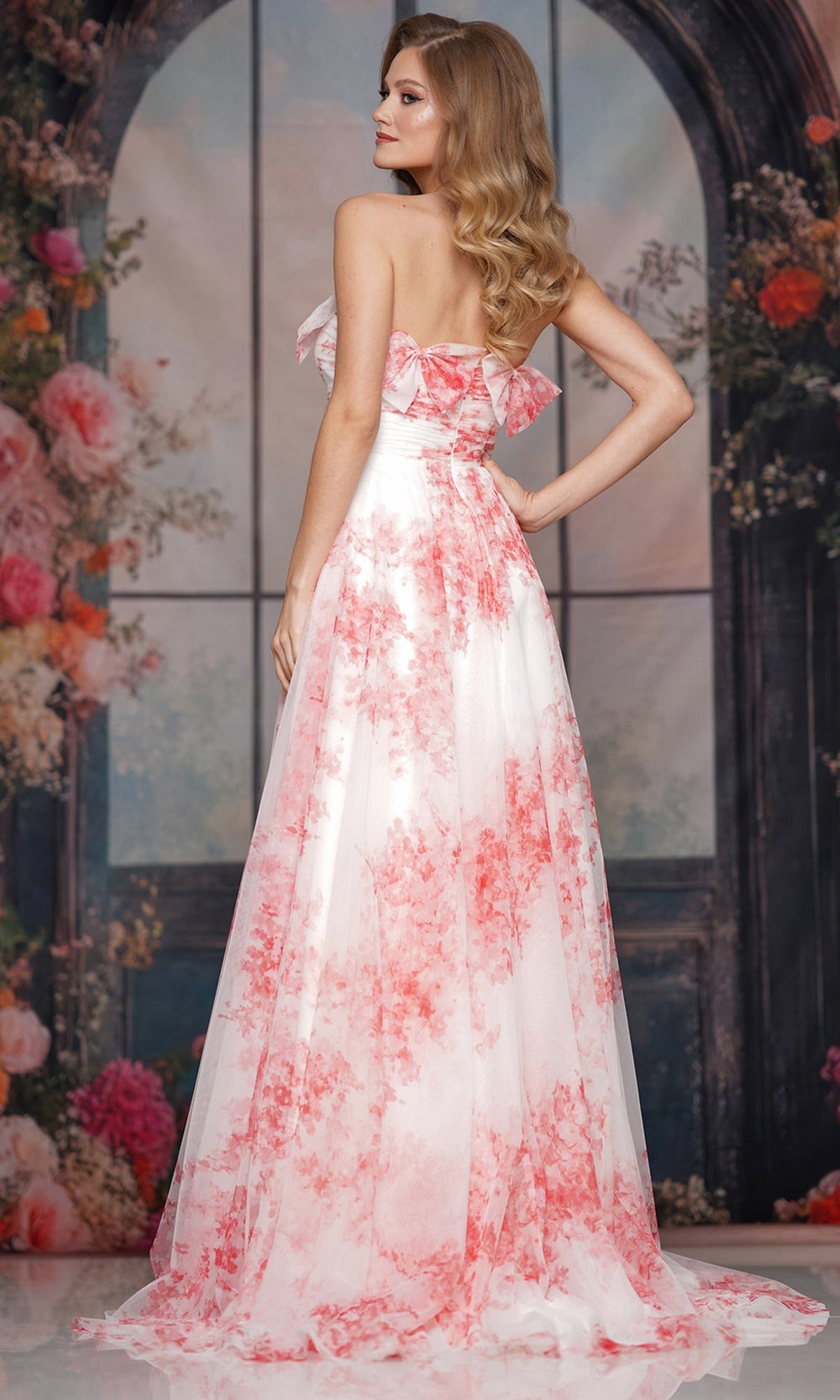 Colors Dress 3811 - Bow Accented Sweetheart Floral Gown