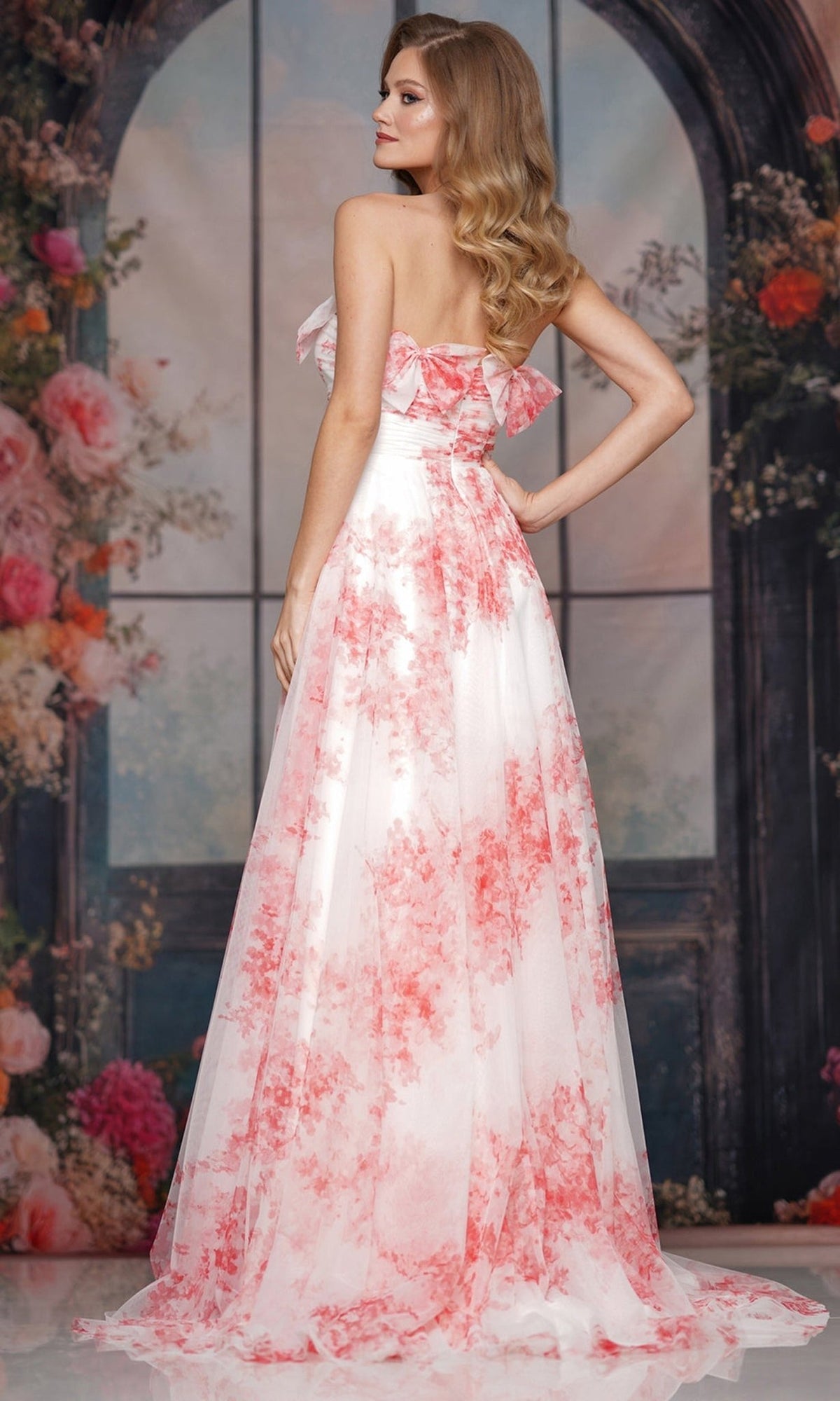 Colors Dress 3811 - Bow Accented Sweetheart Floral Gown - Silhouette Dresses