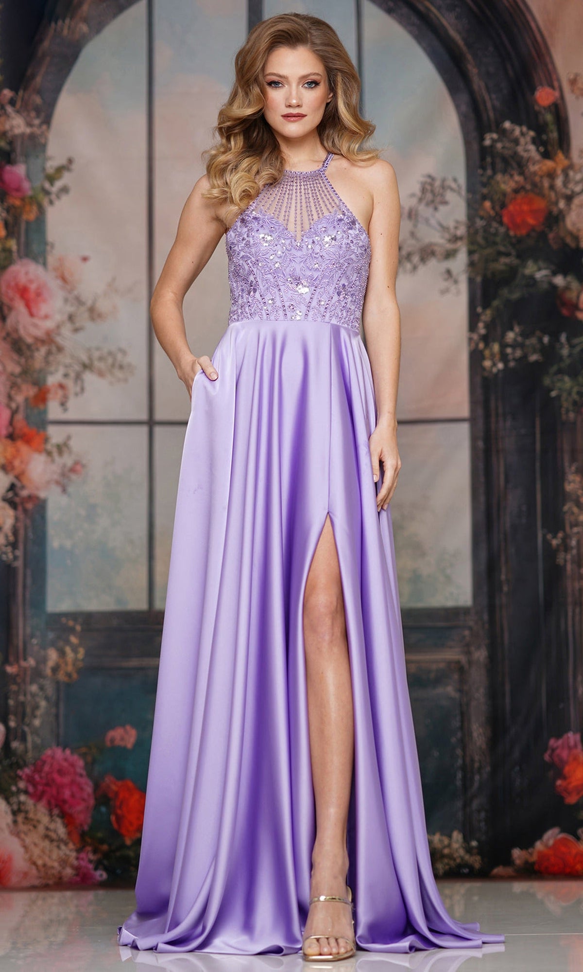 Colors Dress 3822 - Cutout Back Beaded Illusion Gown