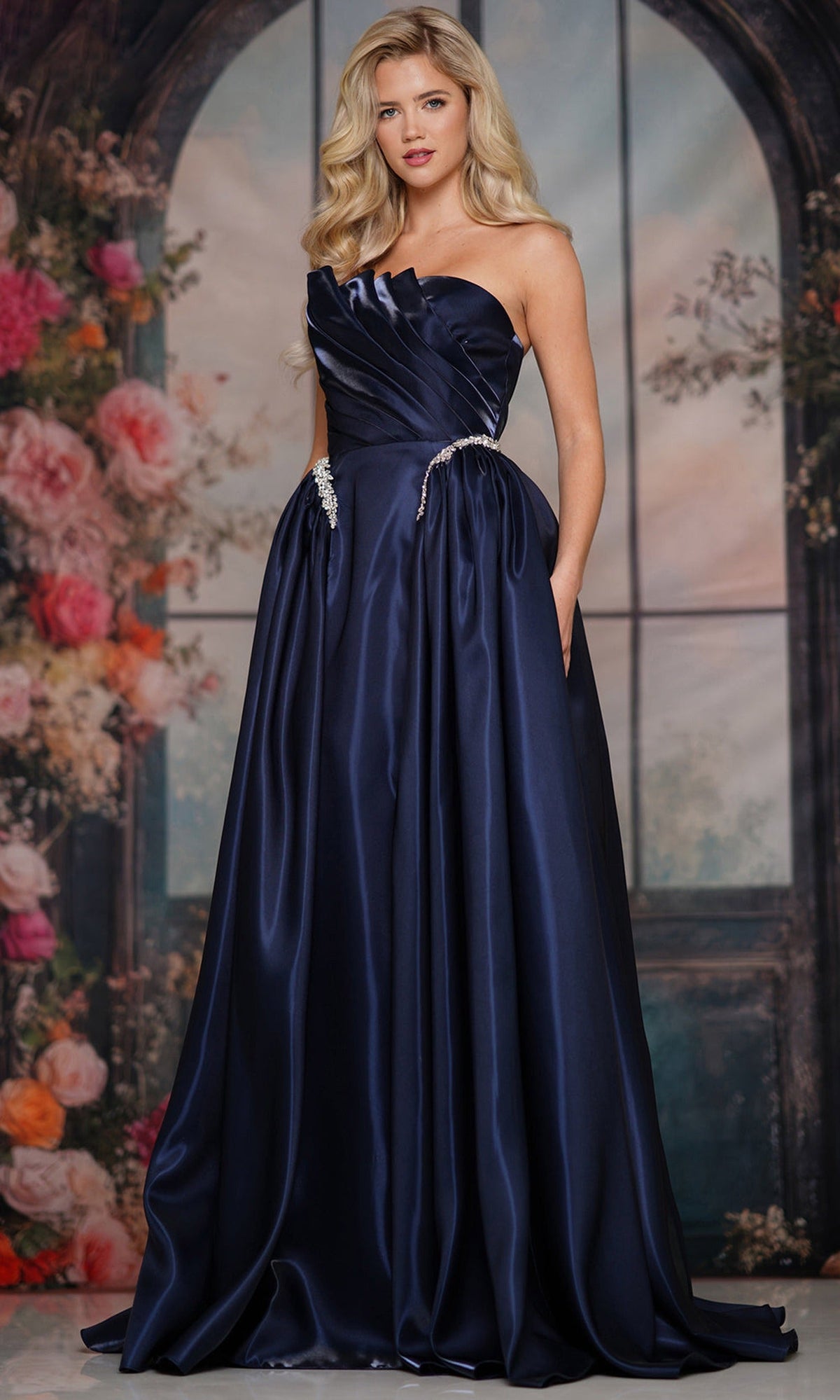Colors Dress 3845 - Mirror Mikado Straight Neck Ballgown