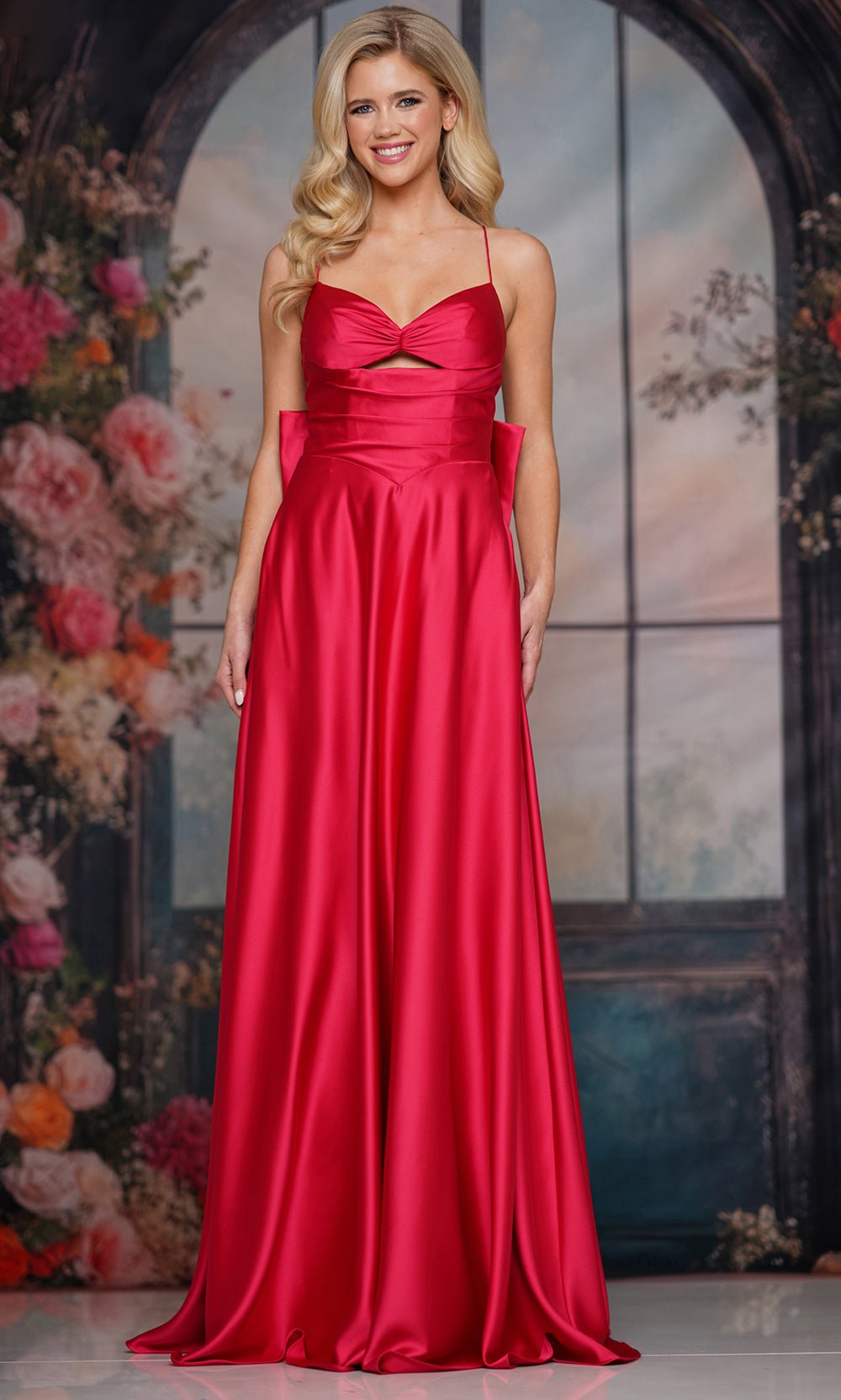 Colors Dress 3851 - Sleeveless Satin Gown With Bow Detail - Silhouette Dresses