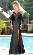 Colors Dress 3878 - Off Shoulder Satin Dress with Slit
