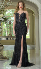 Colors Dress 3892 - Beaded Applique Lace- Up Back Gown