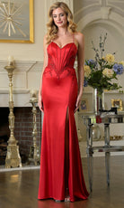 Colors Dress 3908 - Lace-Up Back Embellished Satin Dress