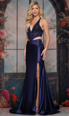 Colors Dress 3918 - Cutout Midriff Plunging Halter Gown - Silhouette Dresses