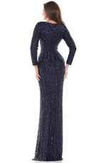 Colors Dress - G1042SL Long Sleeve Stripe Sequin Gown - back view