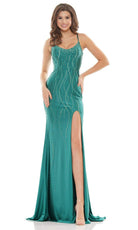 Colors Dress - G1052 Scoop Neck Beaded Sheath Dress - back view