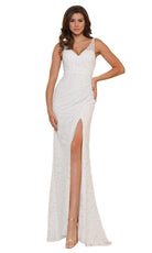 Colors Dress - G1074 V-Neck Ruched Sequin Dress - back view