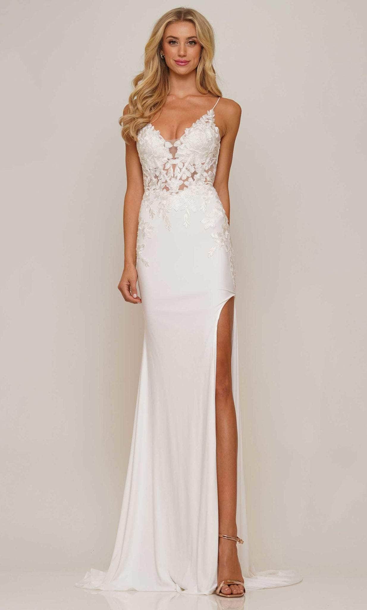 Colors Dress G1086 - Embroidered Lace Sheath Slit Dress - back view