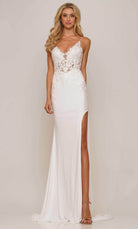 Colors Dress G1086 - Embroidered Lace Sheath Slit Dress - back view