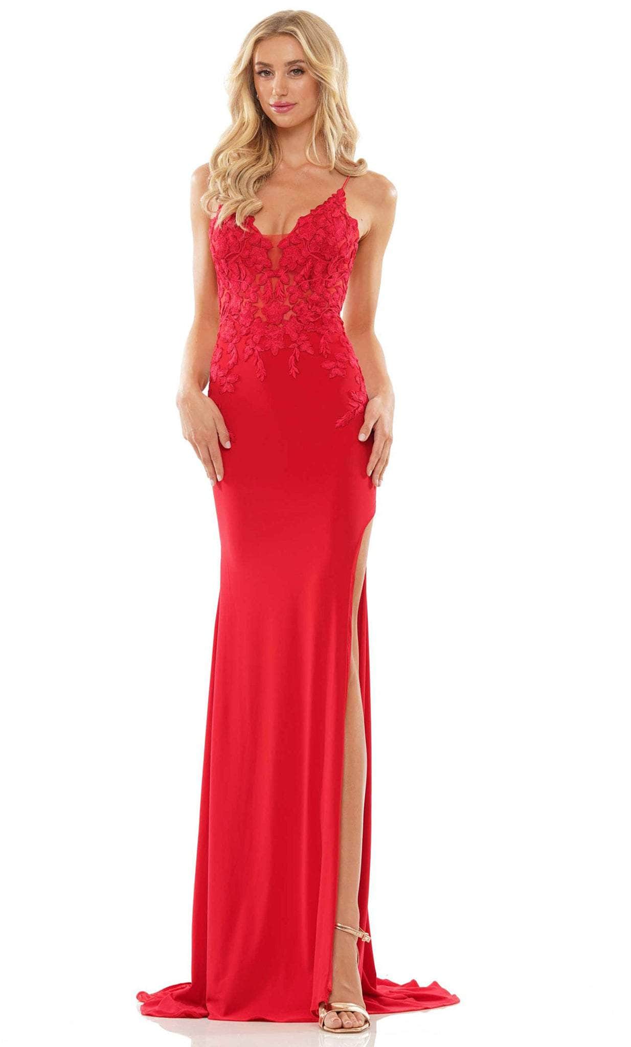 Colors Dress G1086 - Embroidered Lace Sheath Slit Dress - view 4