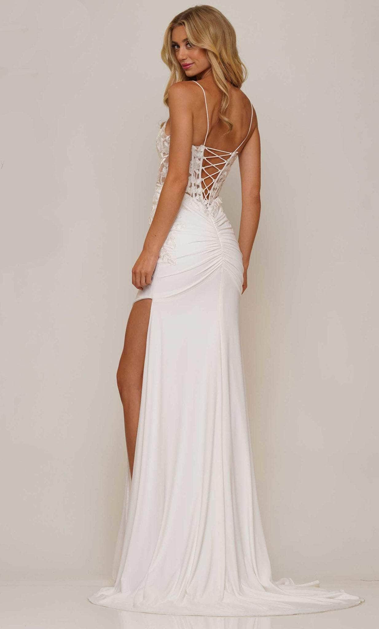 Colors Dress G1086 - Embroidered Lace Sheath Slit Dress - detail view