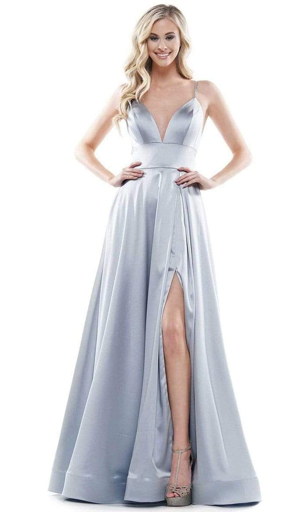 Colors Dress - G968 Strappy Satin A-Line Gown - detail view