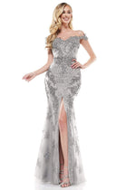 Colors Couture - J131 Off-Shoulder Embellished Trumpet Simple Prom Dress