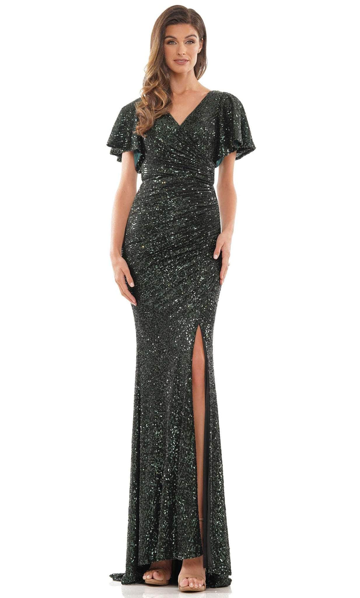 Colors Dress M318 - Sequined Ruched V-Neck Formal Gown - back view