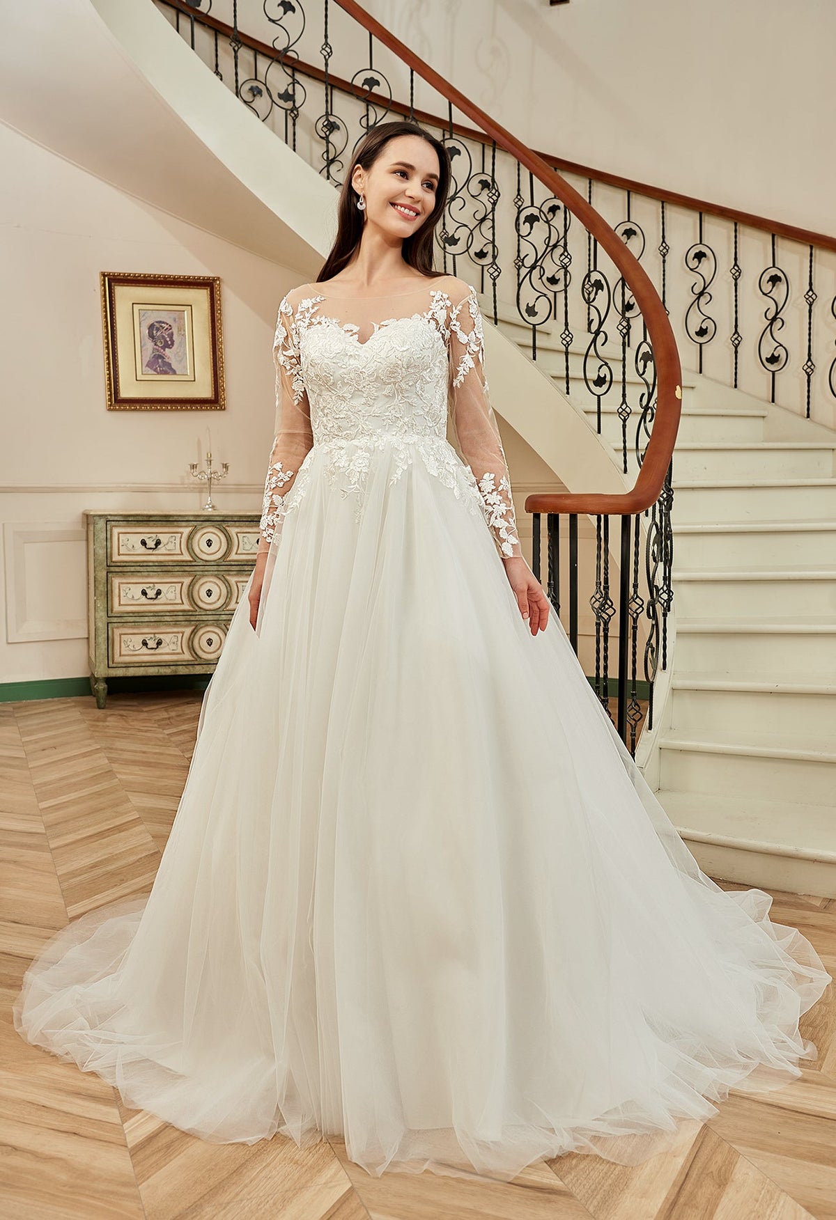 Farah AB HW2178 long-sleeve lace a-line wedding dress — view 2