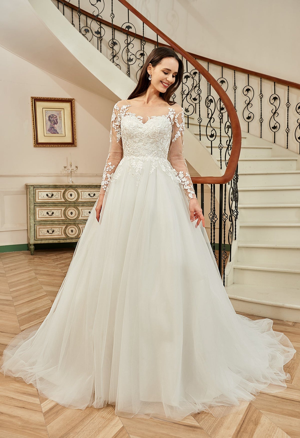 Farah AB HW2178 long-sleeve lace a-line wedding dress — view 3