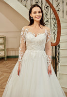Farah AB HW2178 long-sleeve lace a-line wedding dress — view 5