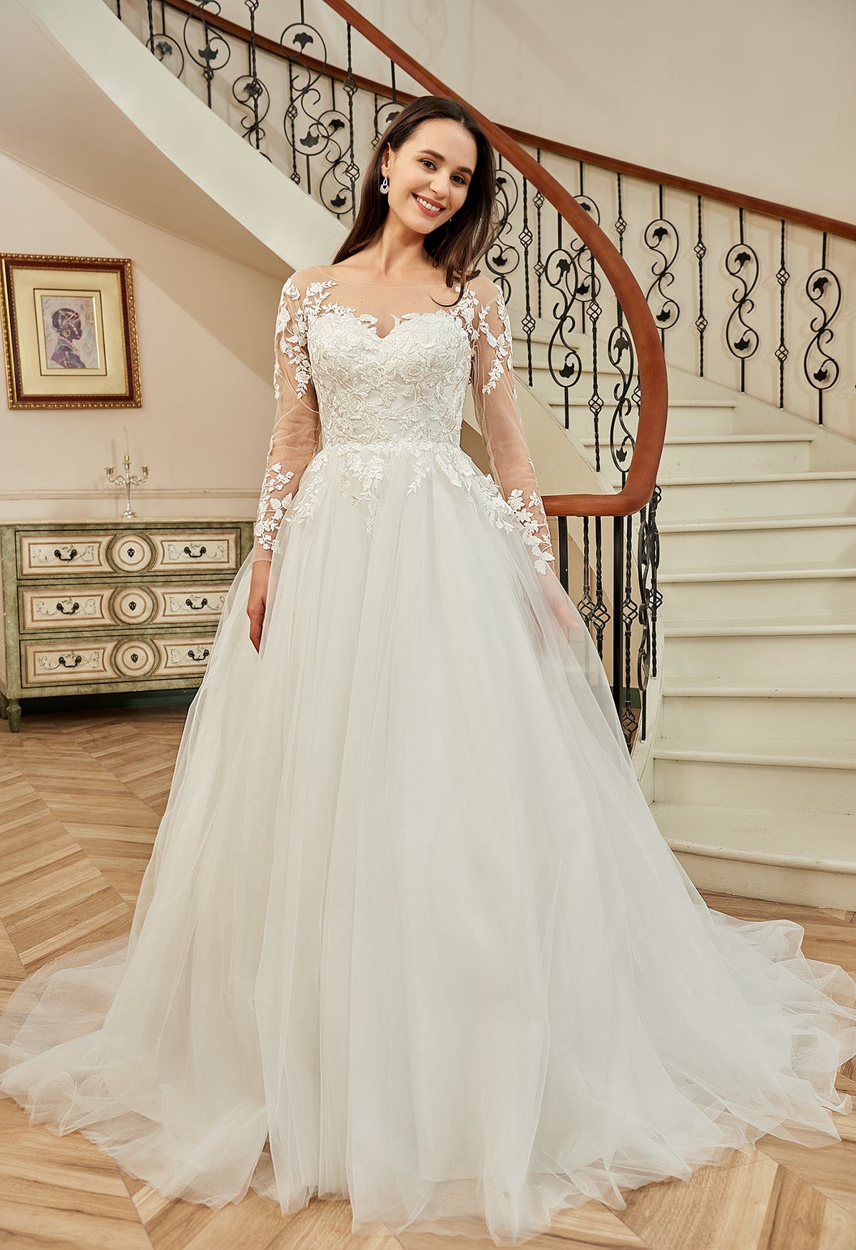 Farah AB HW2178 long-sleeve lace a-line wedding dress — view 6