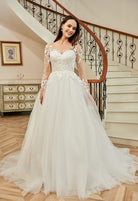 Farah AB HW2178 long-sleeve lace a-line wedding dress — view 6
