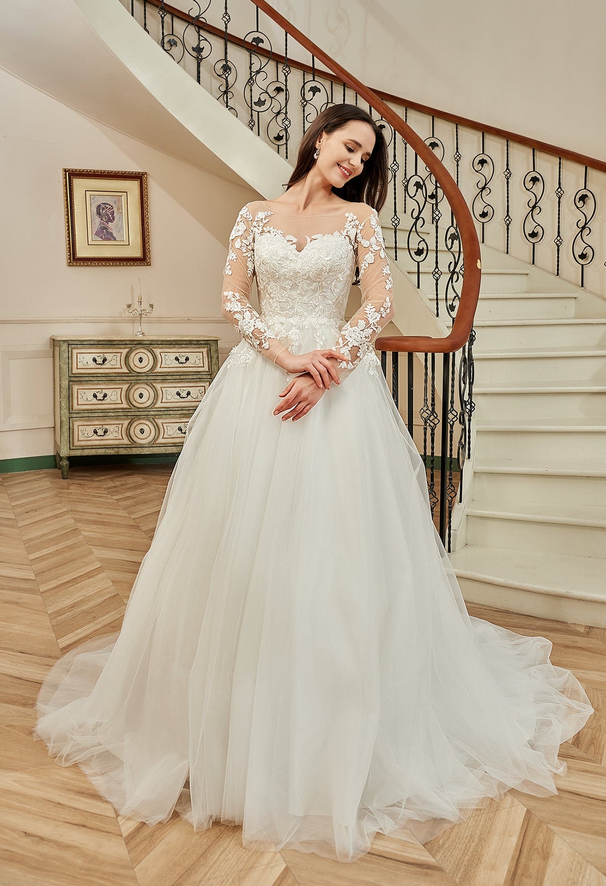 Farah AB HW2178 long-sleeve lace a-line wedding dress — view 7