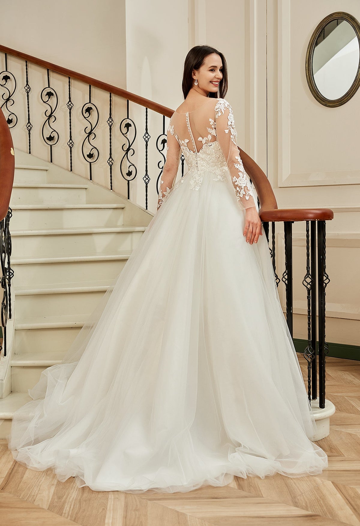 Farah AB HW2178 long-sleeve lace a-line wedding dress — view 8