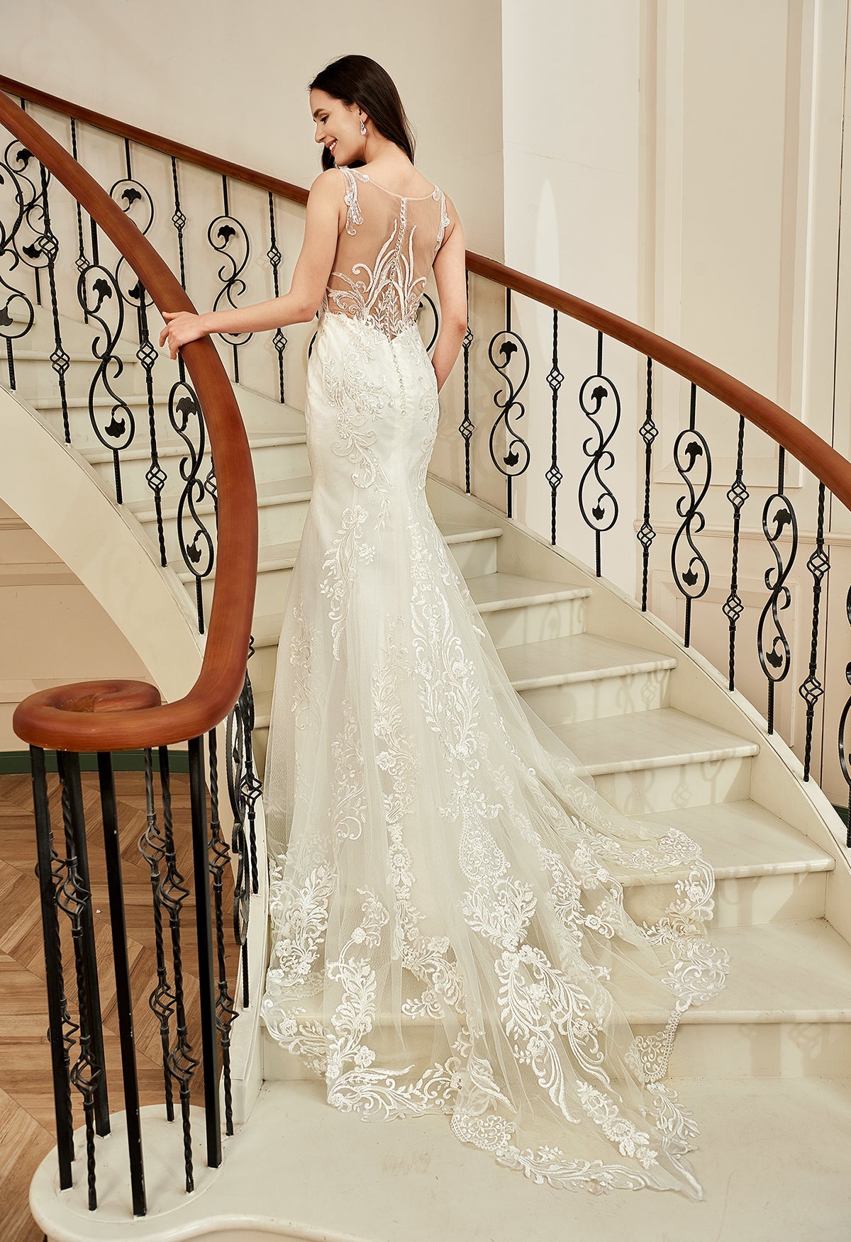 Farah AB HW2180 lace fit-and-flare wedding dress — view 4