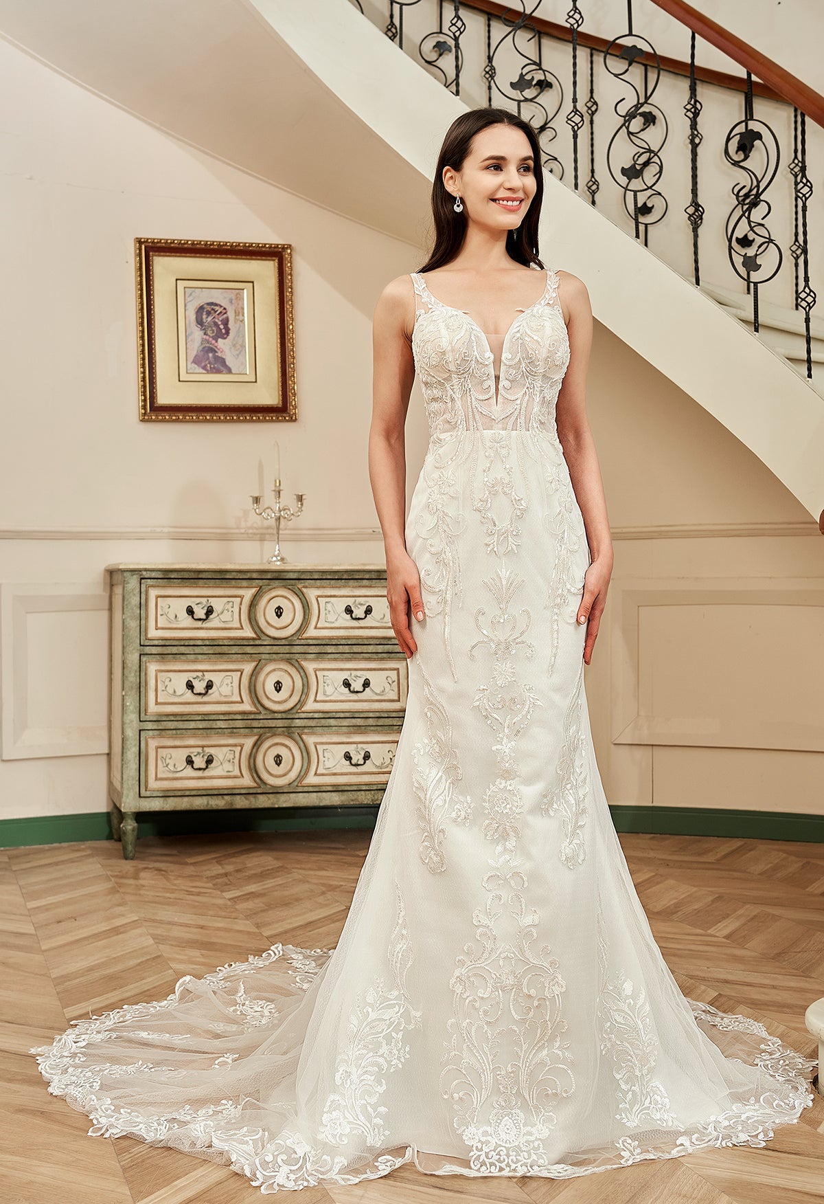 Farah AB HW2180 lace fit-and-flare wedding dress — view 6