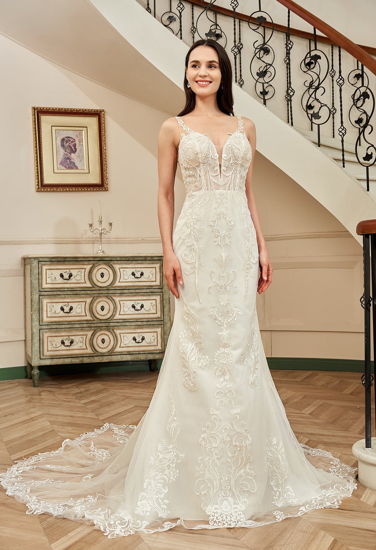 Farah AB HW2180 lace fit-and-flare wedding dress — view 7
