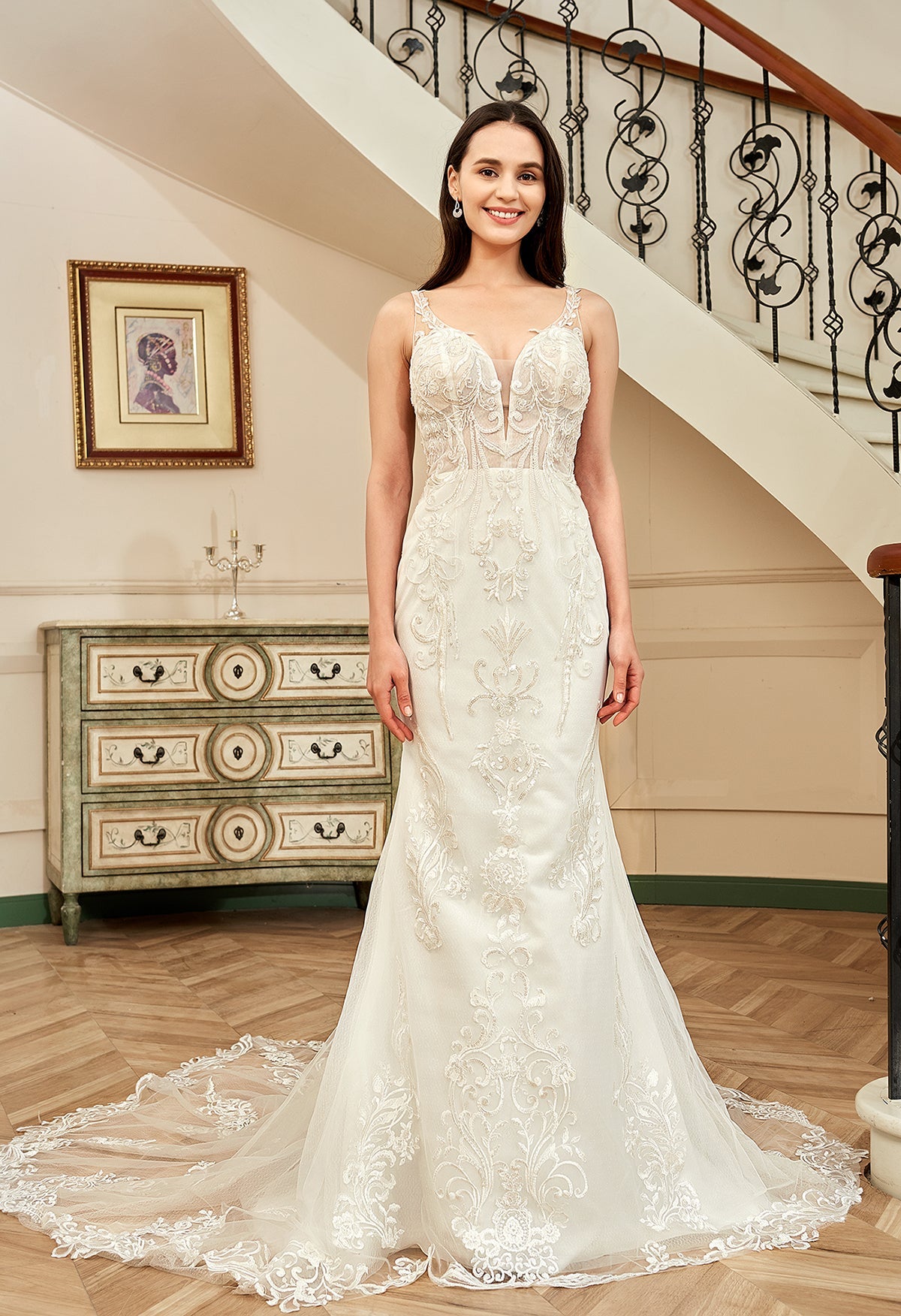Farah AB HW2180 lace fit-and-flare wedding dress — view 8