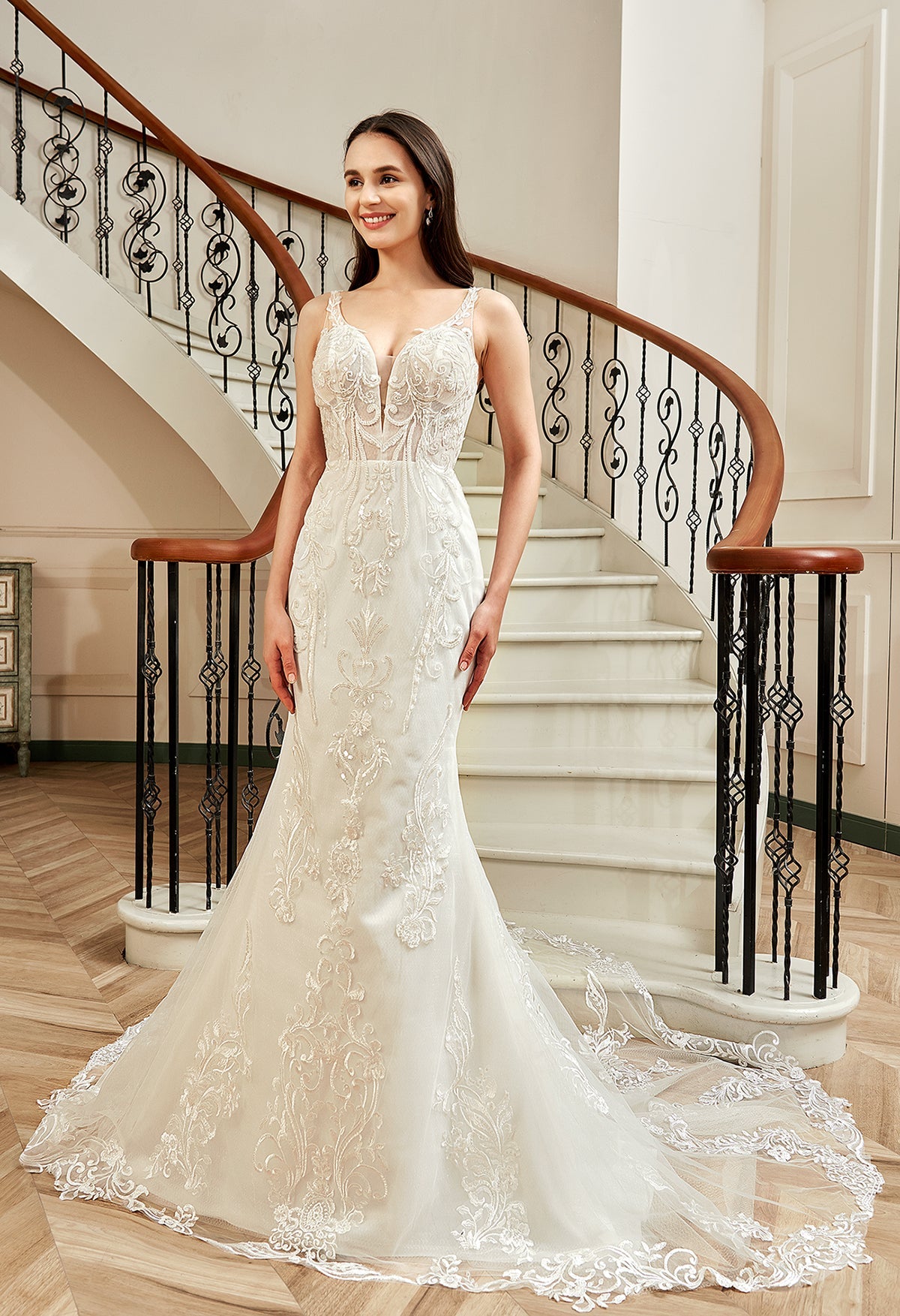 Farah AB HW2180 lace fit-and-flare wedding dress — view 9