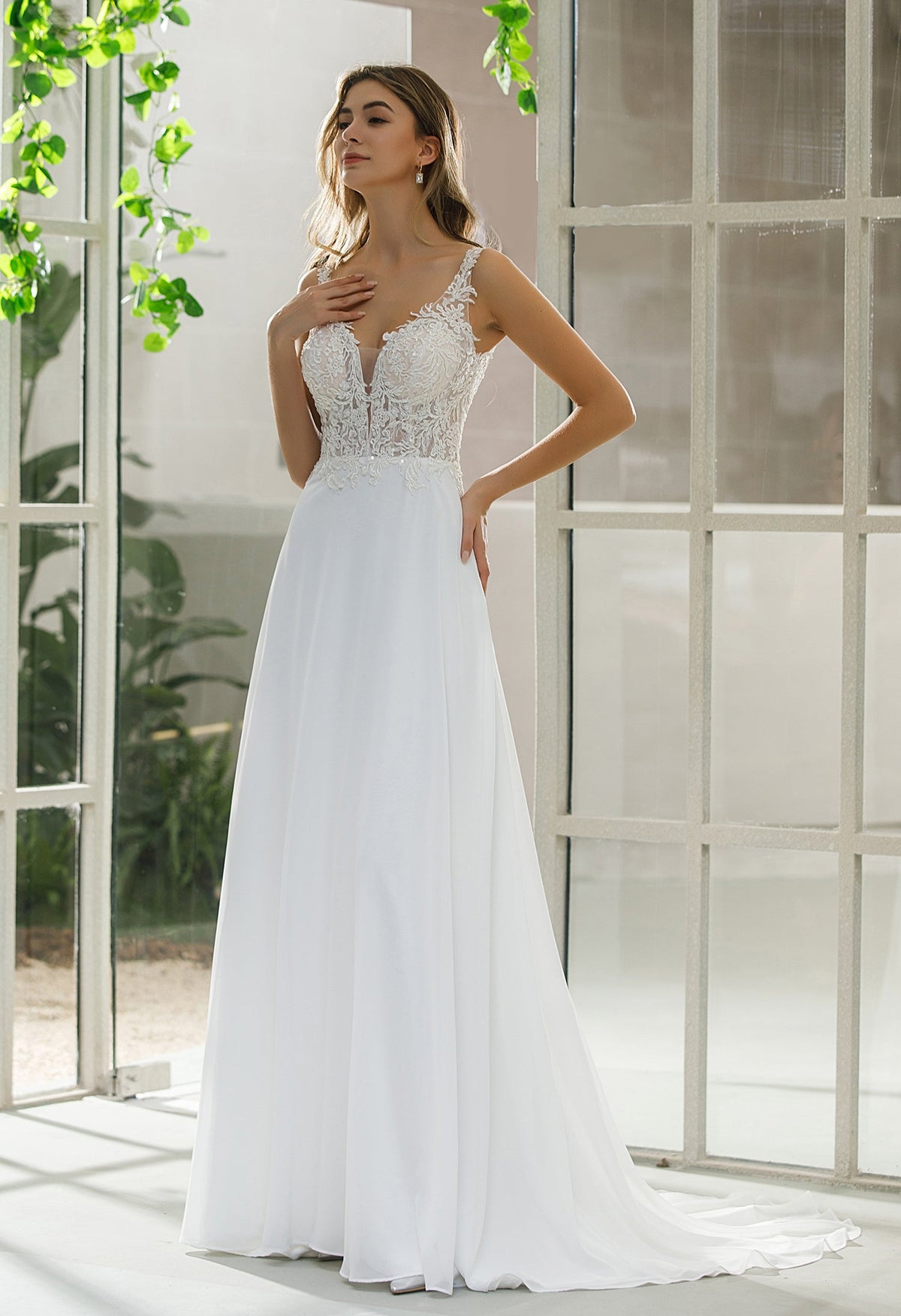 Farah AB HW2527 plunging-neckline a-line wedding dress — view 3