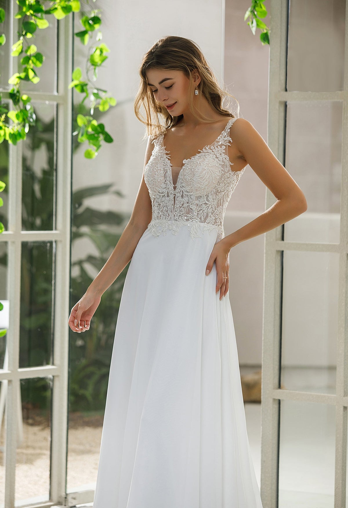 Farah AB HW2527 plunging-neckline a-line wedding dress — view 4