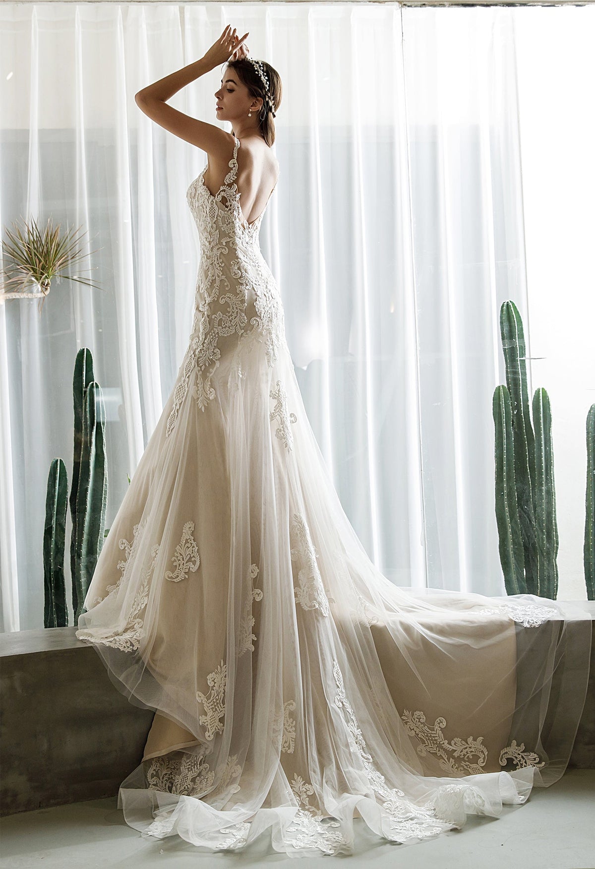 Farah AB HW2530 floral lace fit-and-flare wedding dress — view 2