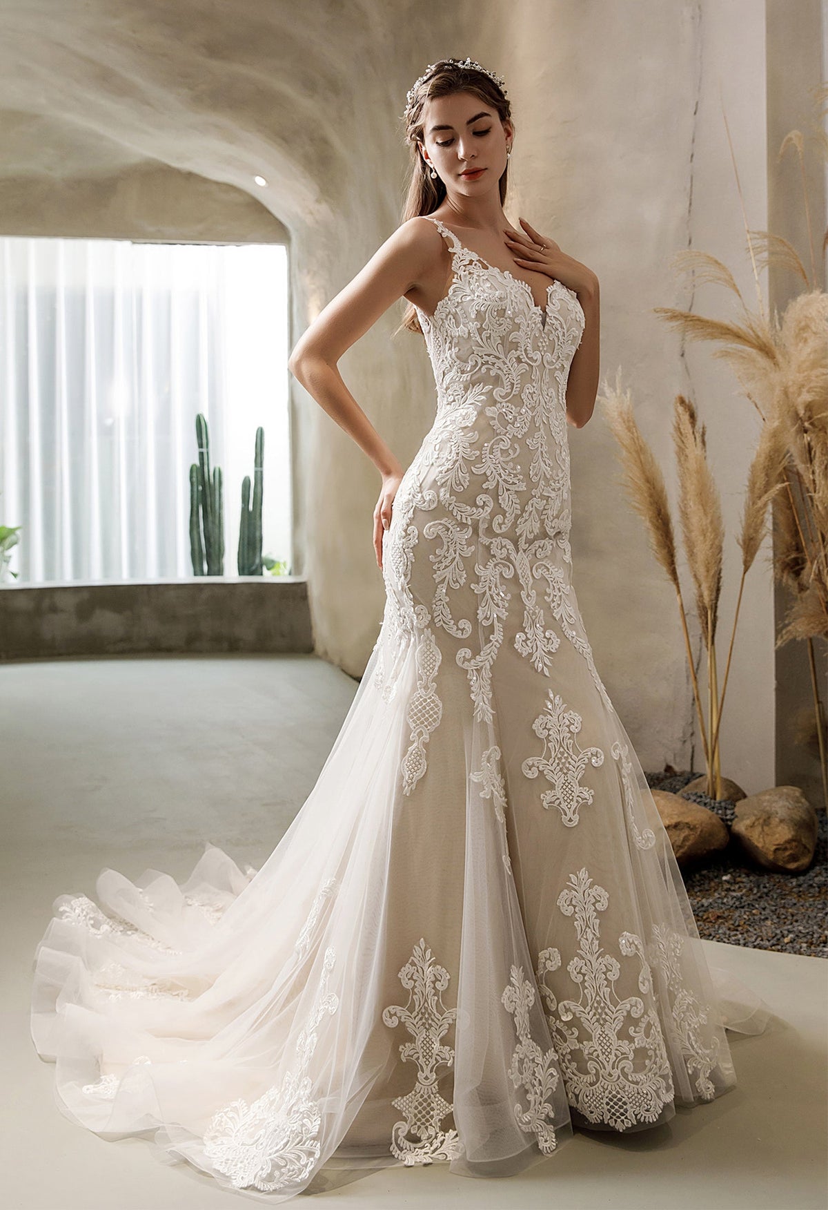 Farah AB HW2530 floral lace fit-and-flare wedding dress — view 4