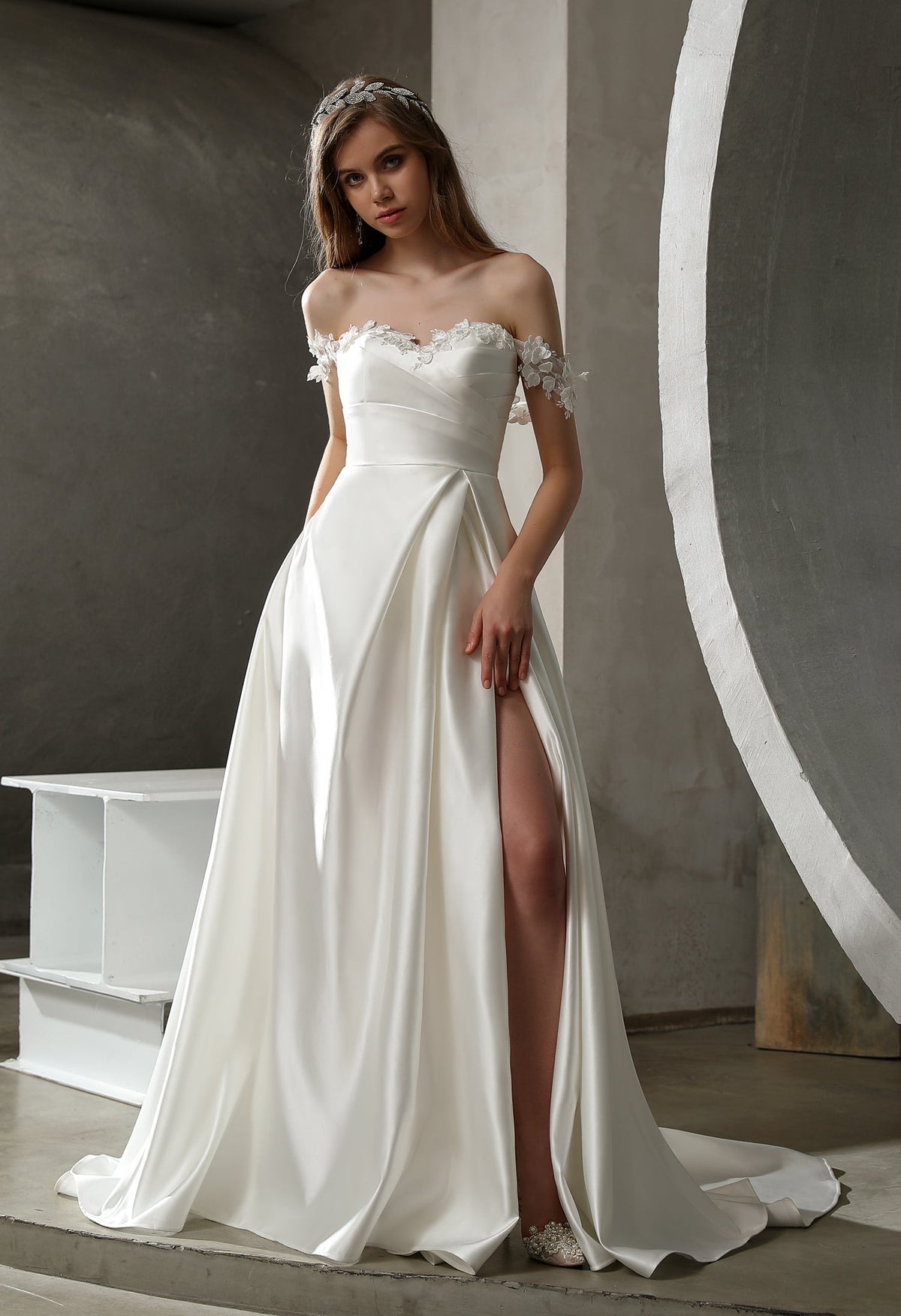 Farah AB HW3007 off-the-shoulder slit wedding dress — view 1