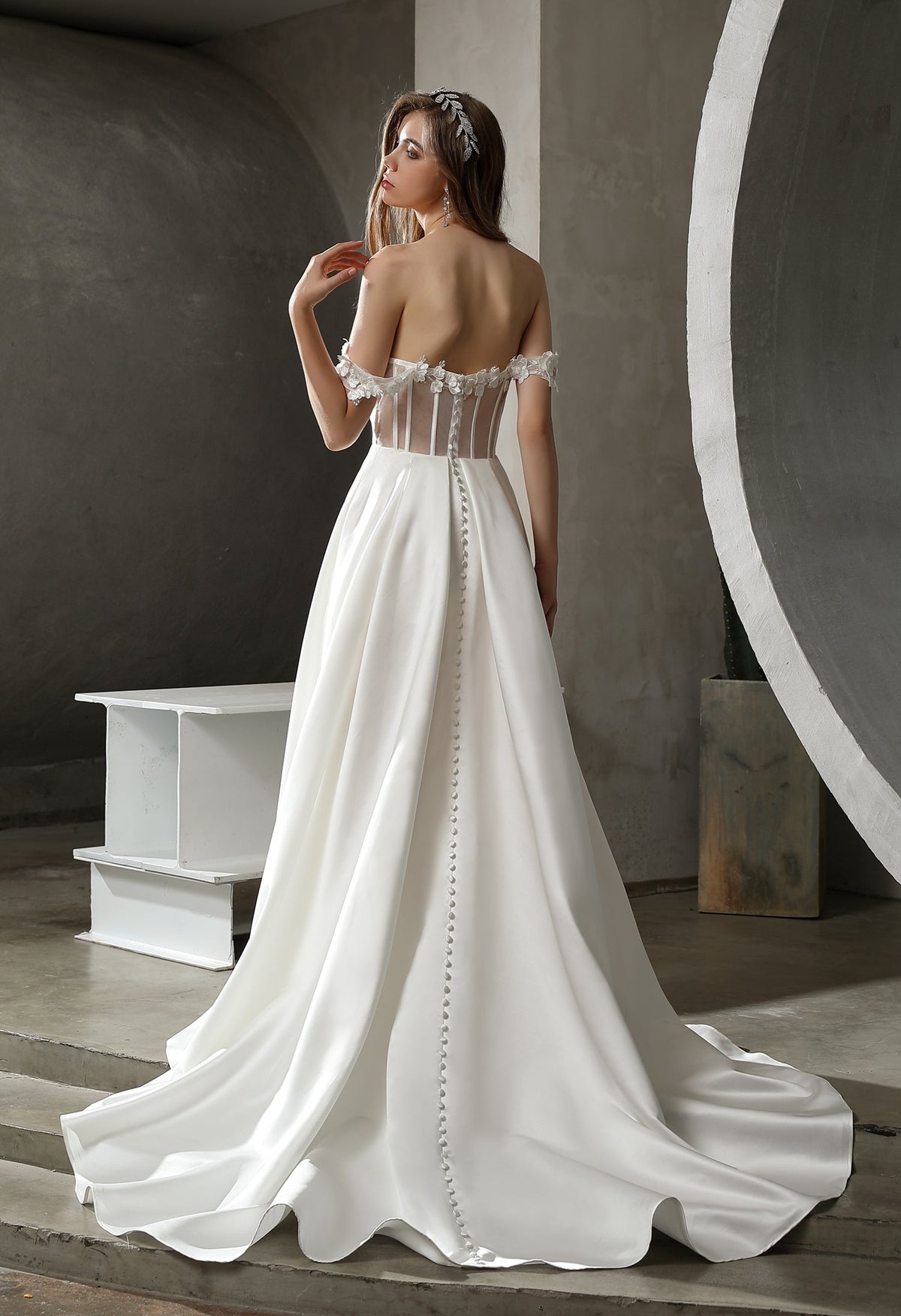 Farah AB HW3007 off-the-shoulder slit wedding dress — view 6